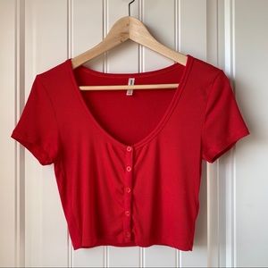 Aritzia Sunday Best Ribbed Holly Crop Top Red Sz M